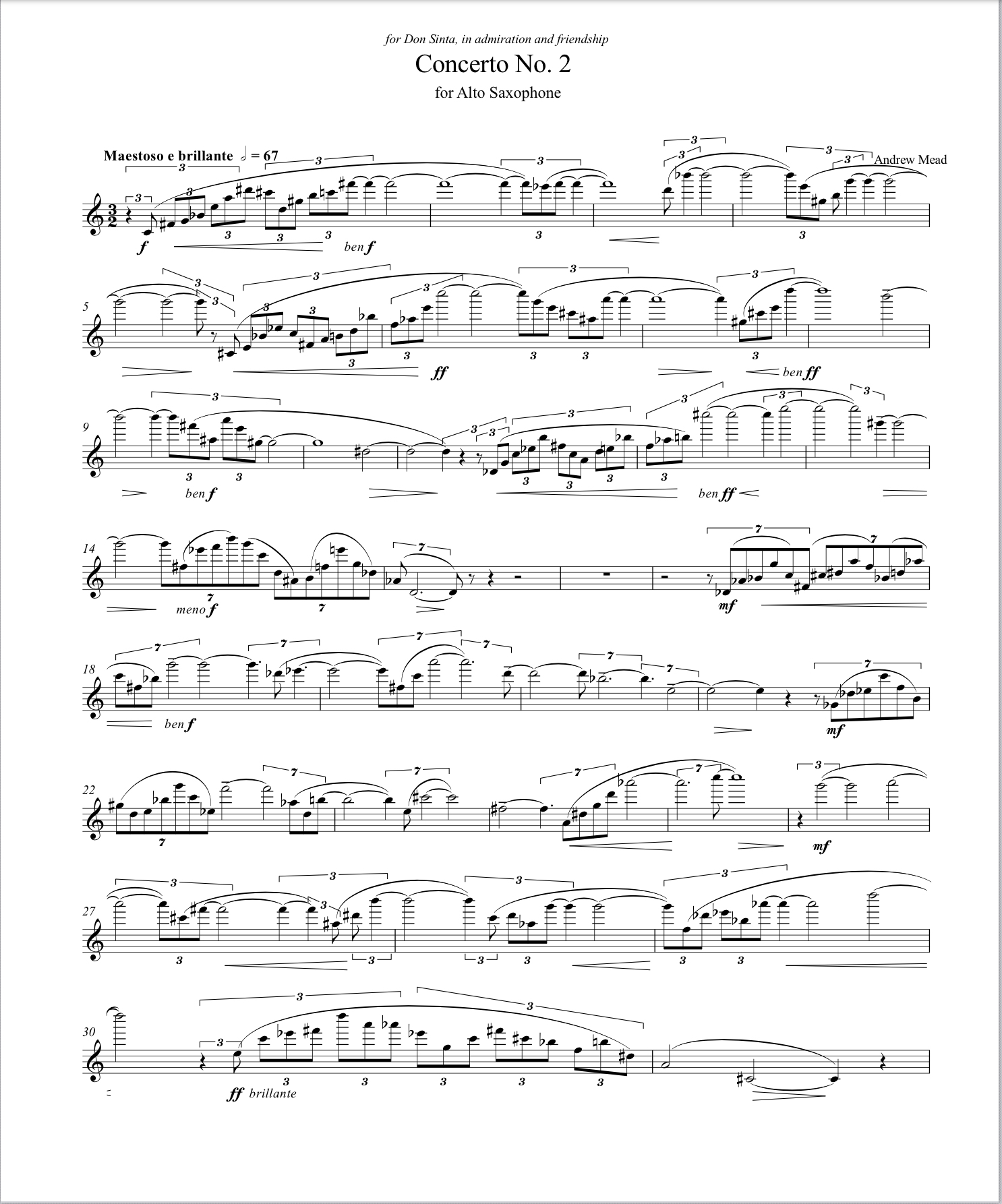 Concerto No. 1 For Alto Saxophone, Score And Parts by Andrew Mead
