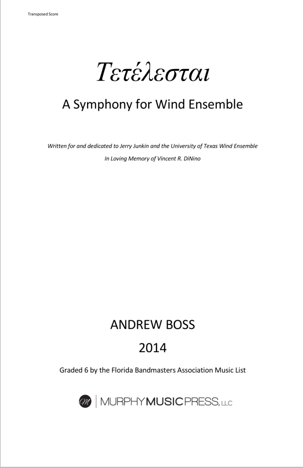 Tetelestai (PDF Parts Rental Only) by Andrew Boss