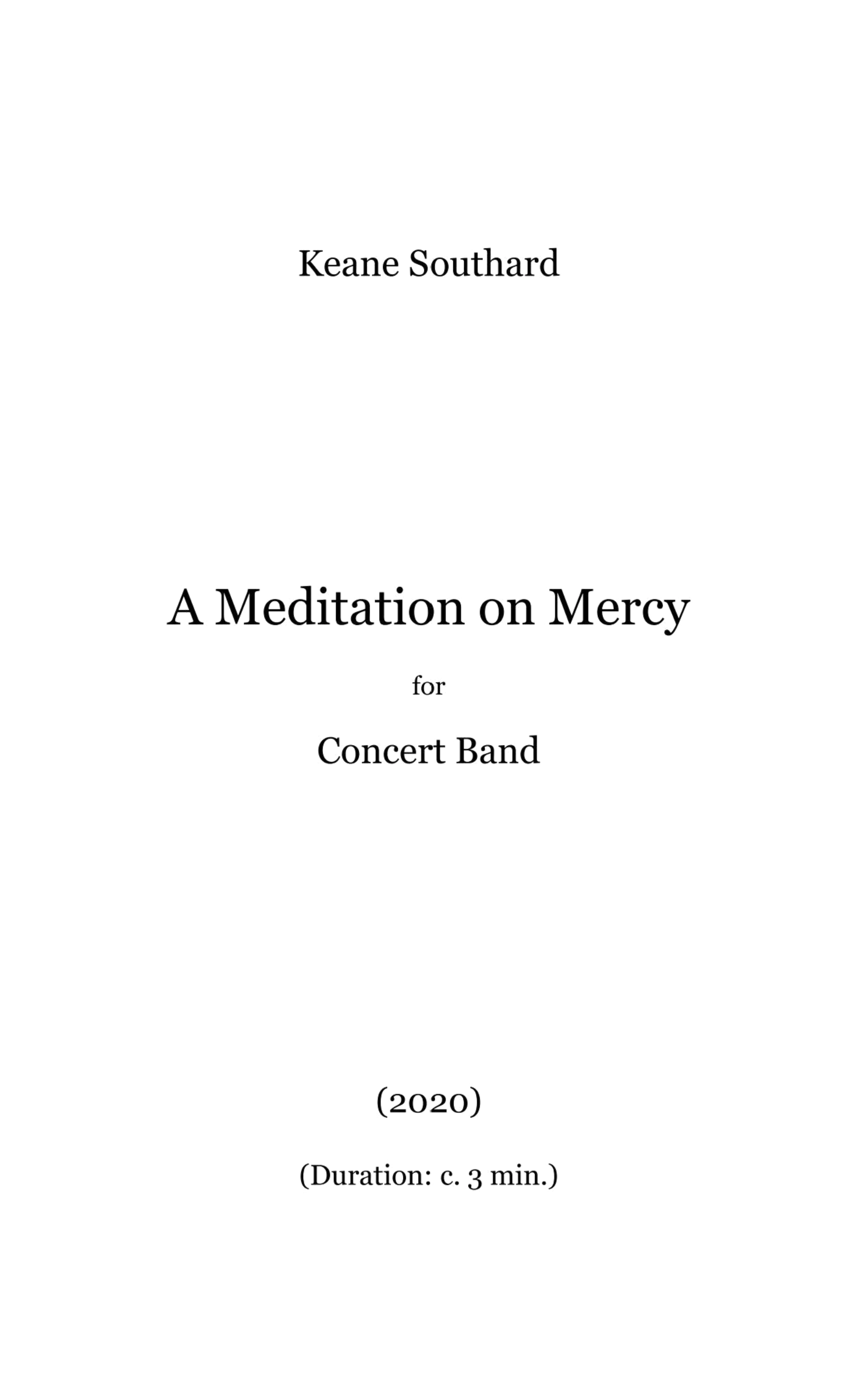 A Meditation On Mercy (Score Only) by Keane Southard
