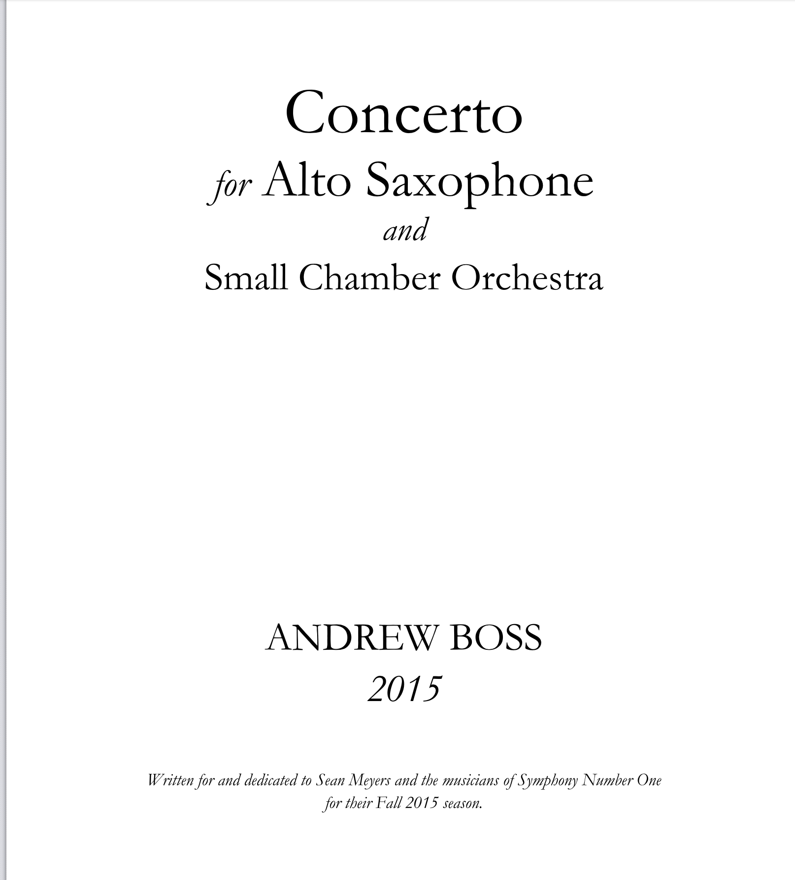 Concerto For Alto Saxophone And Chamber Orchestra  by Andrew Boss