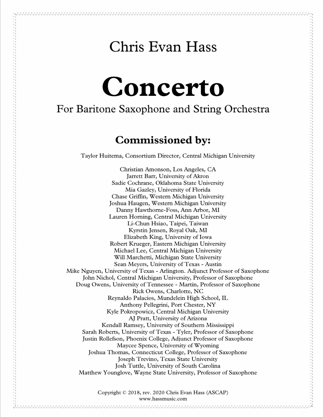 Concerto For Baritone Saxophone And String Orchestra by Chris Evan Hass