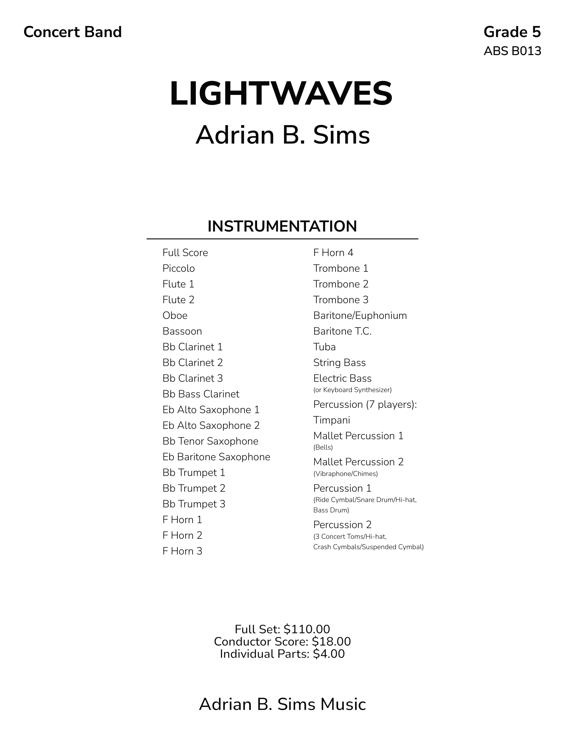 Lightwaves (Score Only) by Adrian B. Sims