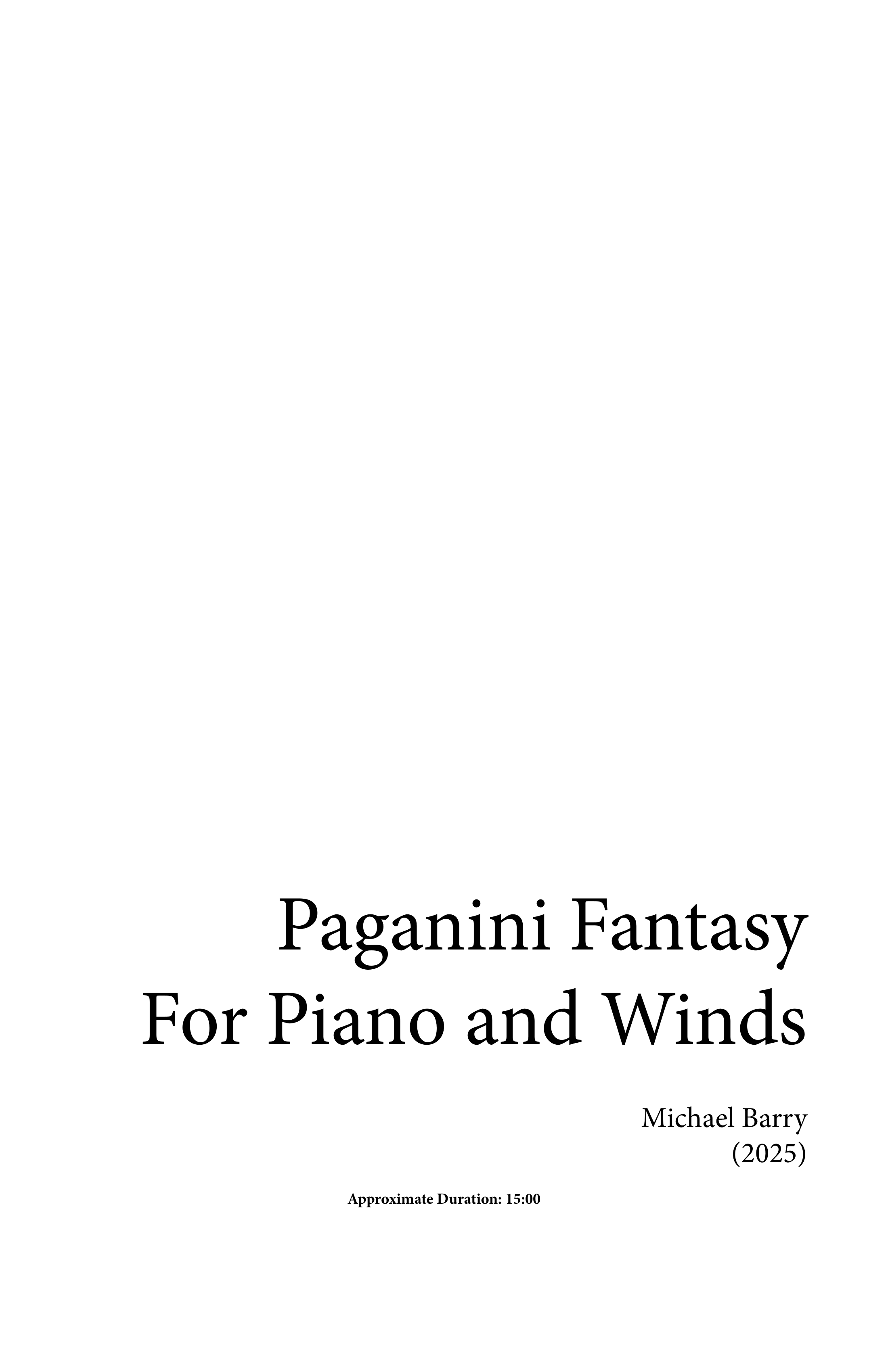 Paganini Fantasty For Solo Piano And Winds (Score Only) by Michael Barry