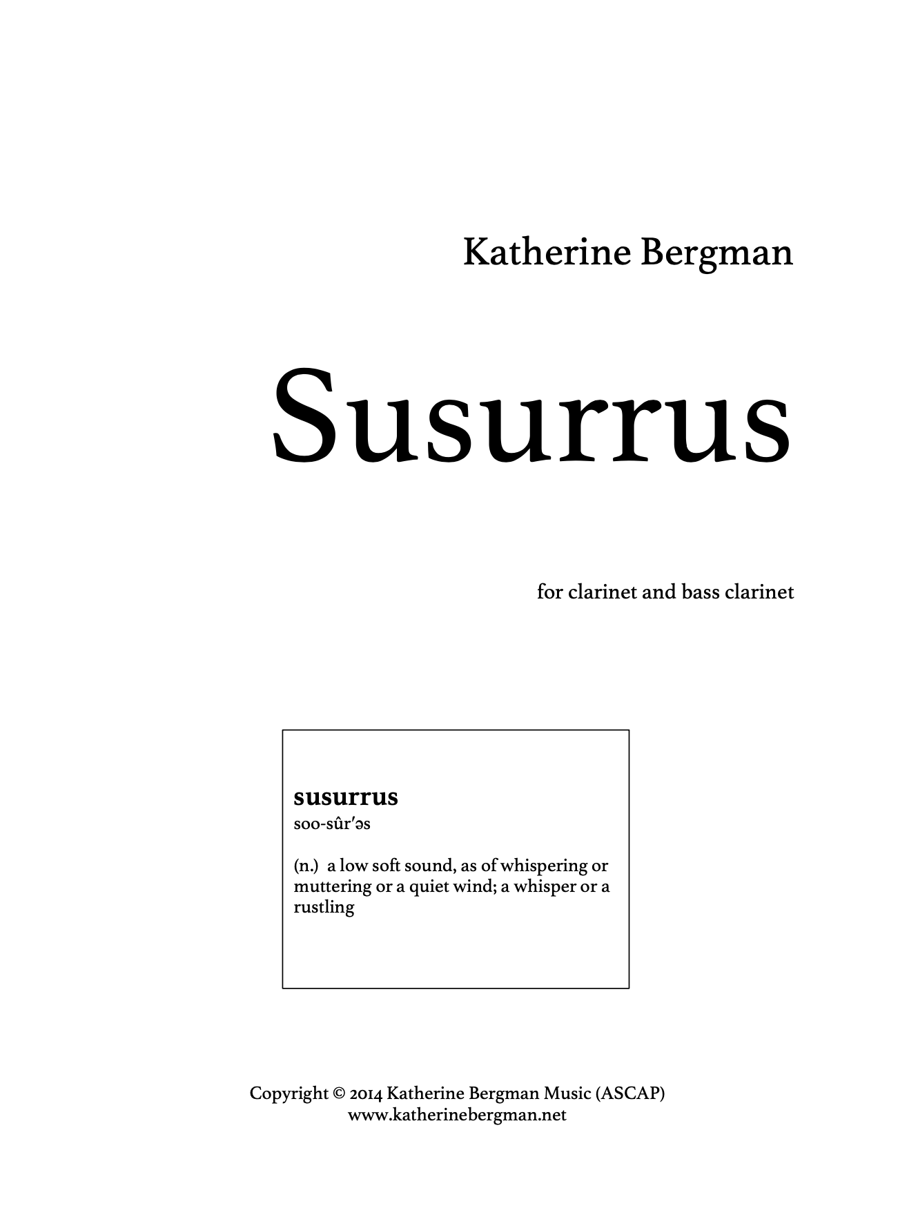  Susurrus (Clarinet Version) by Katherine Bergman