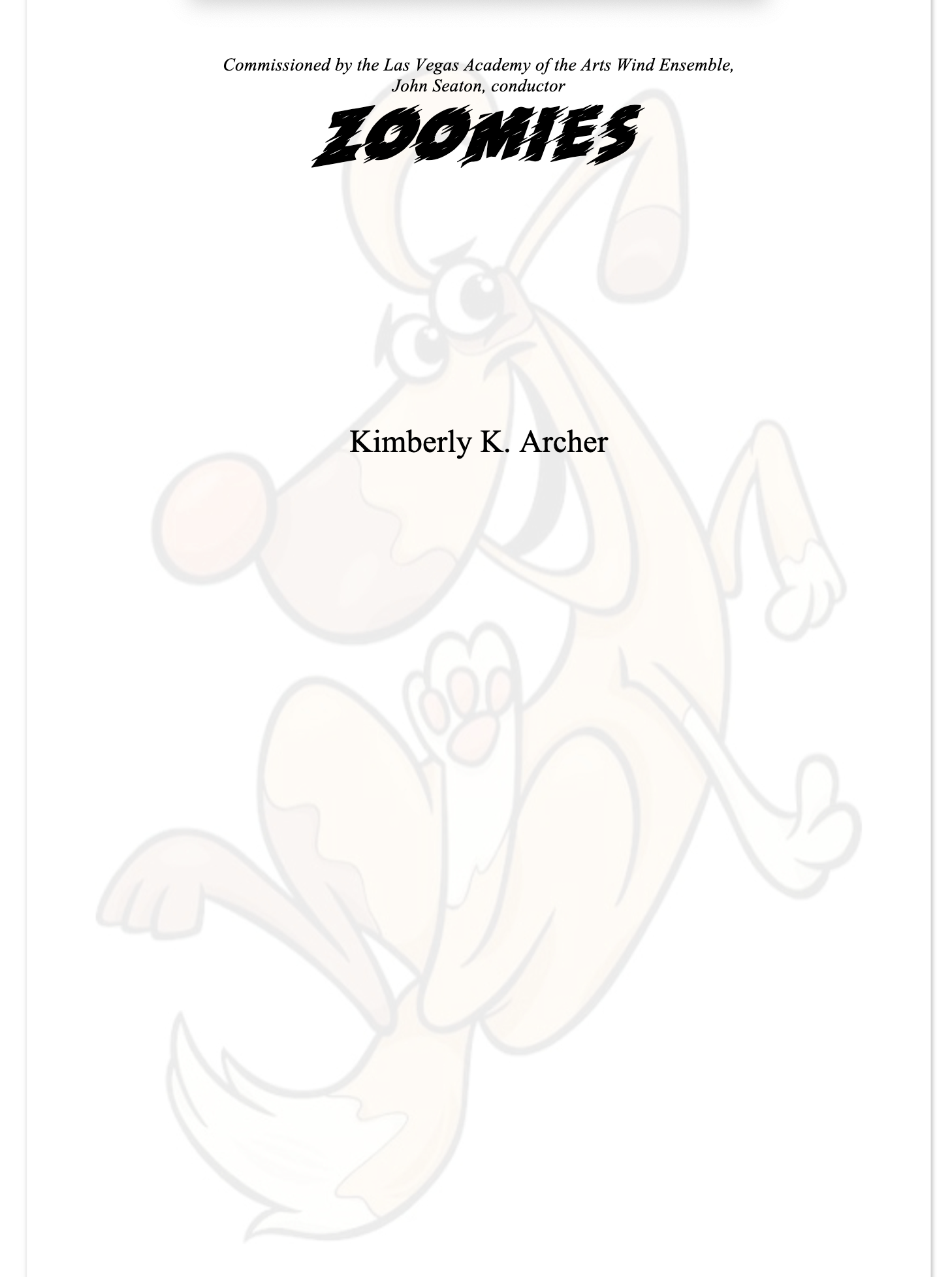 Zoomies (Score Only) by Kimberly K. Archer